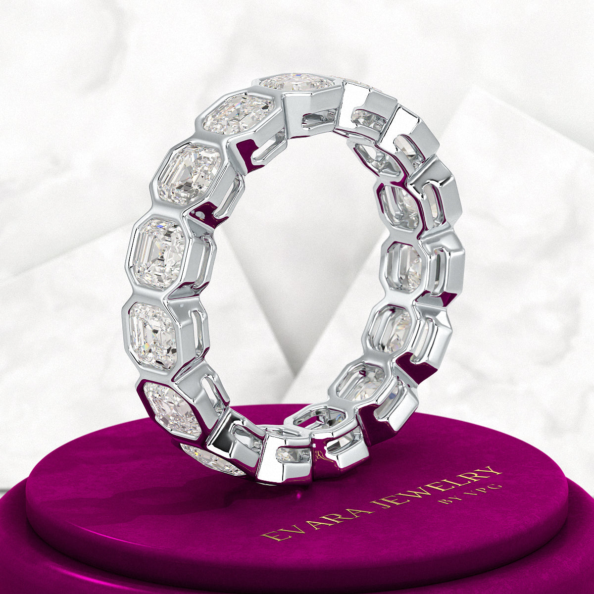 5.25 Carats Bezel Set Asscher Cut Modern Deco Diamond Eternity Band - Evara Jewelry LLC