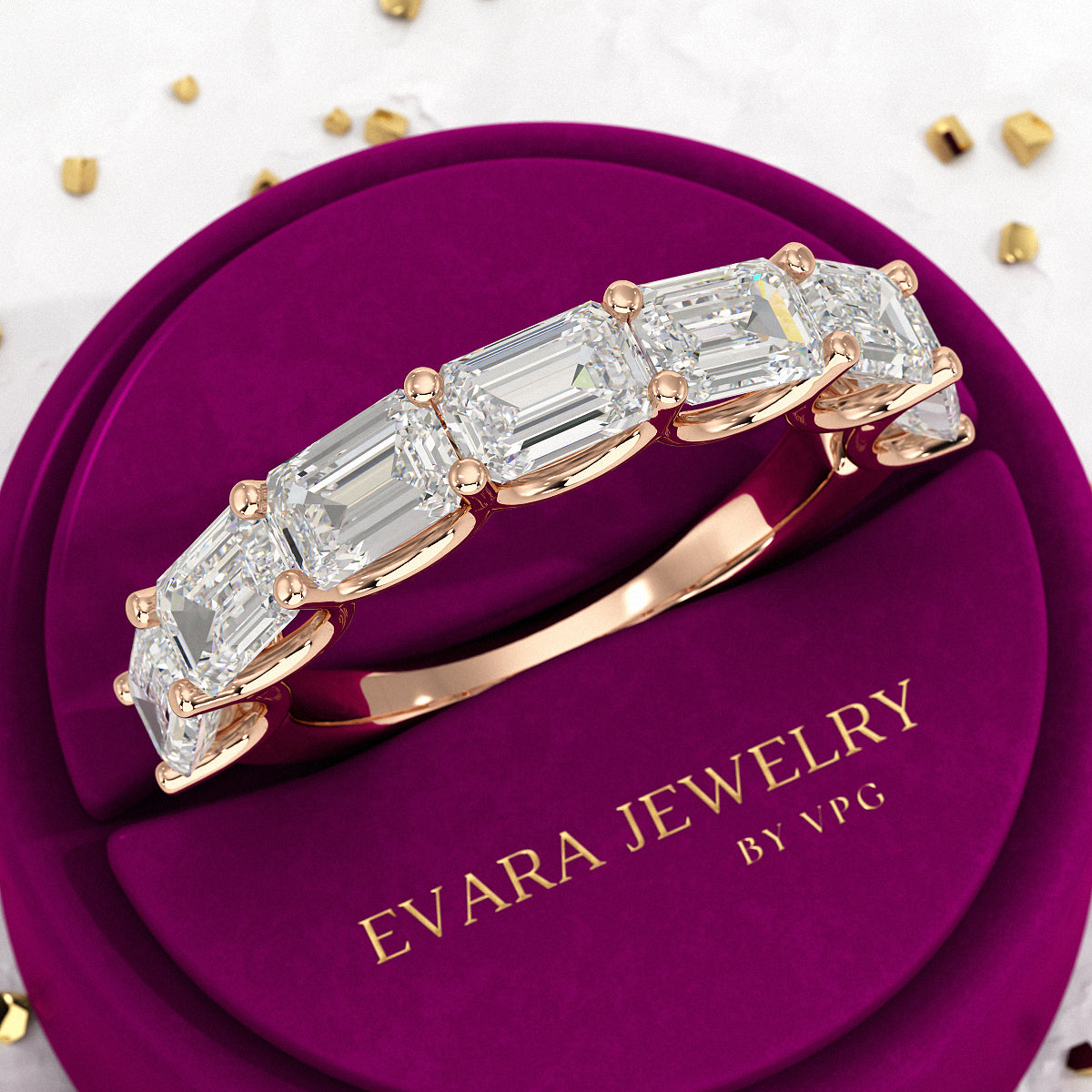 3.50cts East West Emerald Cut Diamond Minimalist Stacking Eternity Band - Evara Jewelry LLC