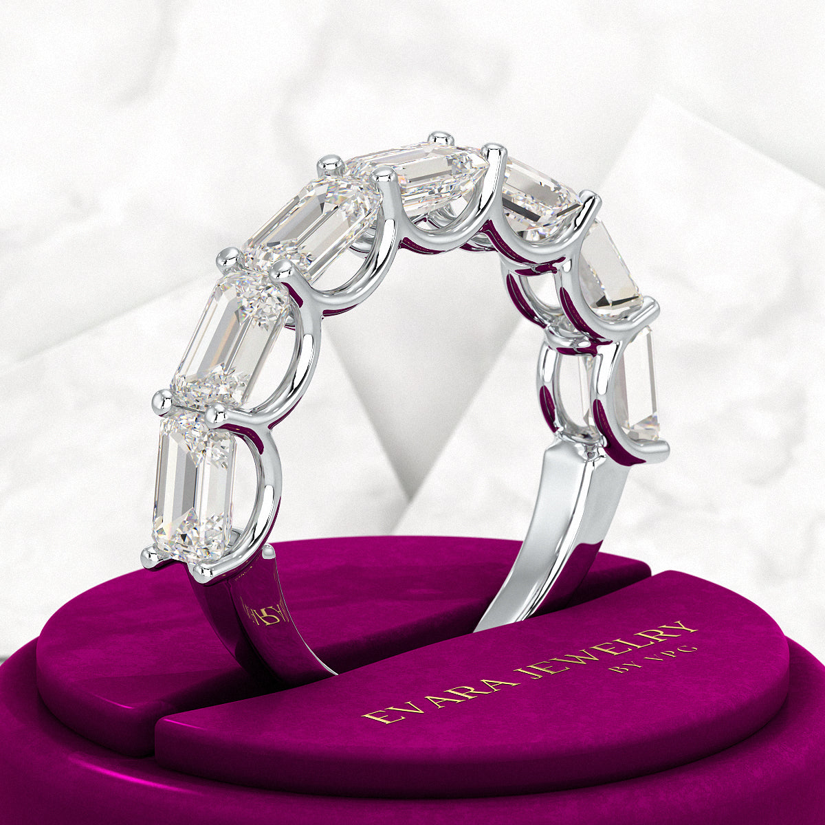 3.50cts East West Emerald Cut Diamond Minimalist Stacking Eternity Band - Evara Jewelry LLC