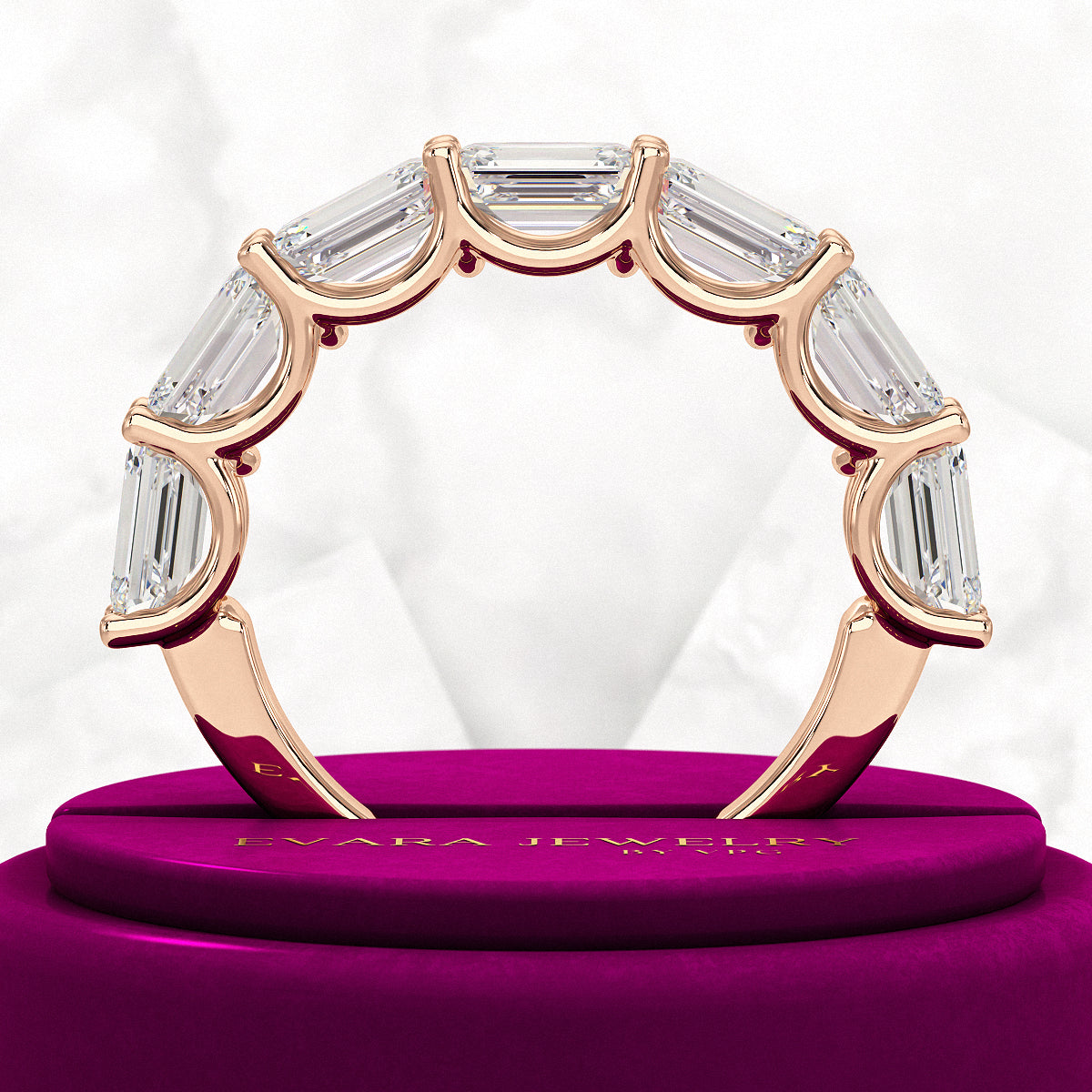 3.50cts East West Emerald Cut Diamond Minimalist Stacking Eternity Band - Evara Jewelry LLC