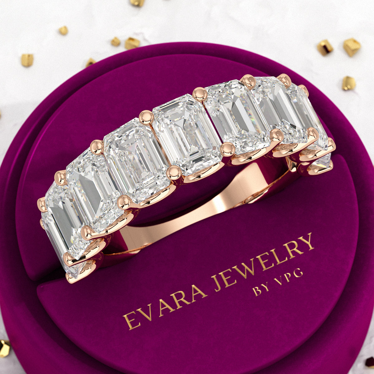 7 Carats Emerald Cut Diamond Minimalist Stacking Band - Evara Jewelry LLC