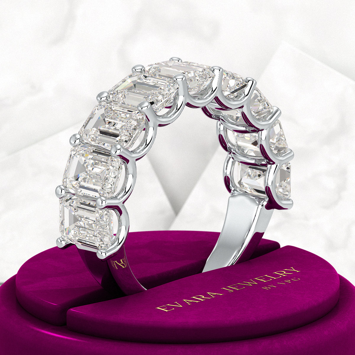 7 Carats Emerald Cut Diamond Minimalist Stacking Band - Evara Jewelry LLC