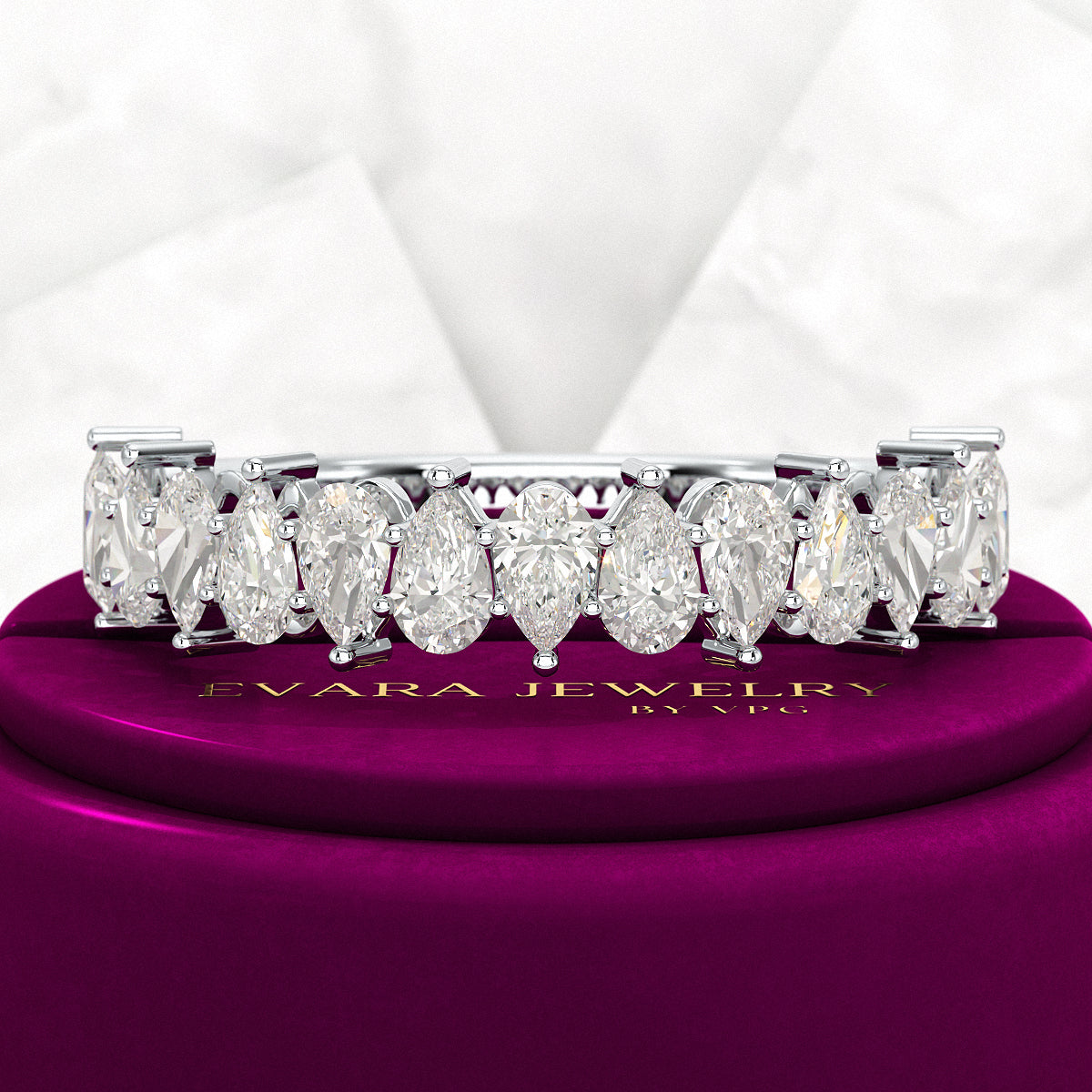 North South Pear Cut Diamond Art Deco Half Eternity Stacking Band - Evara Jewelry LLC