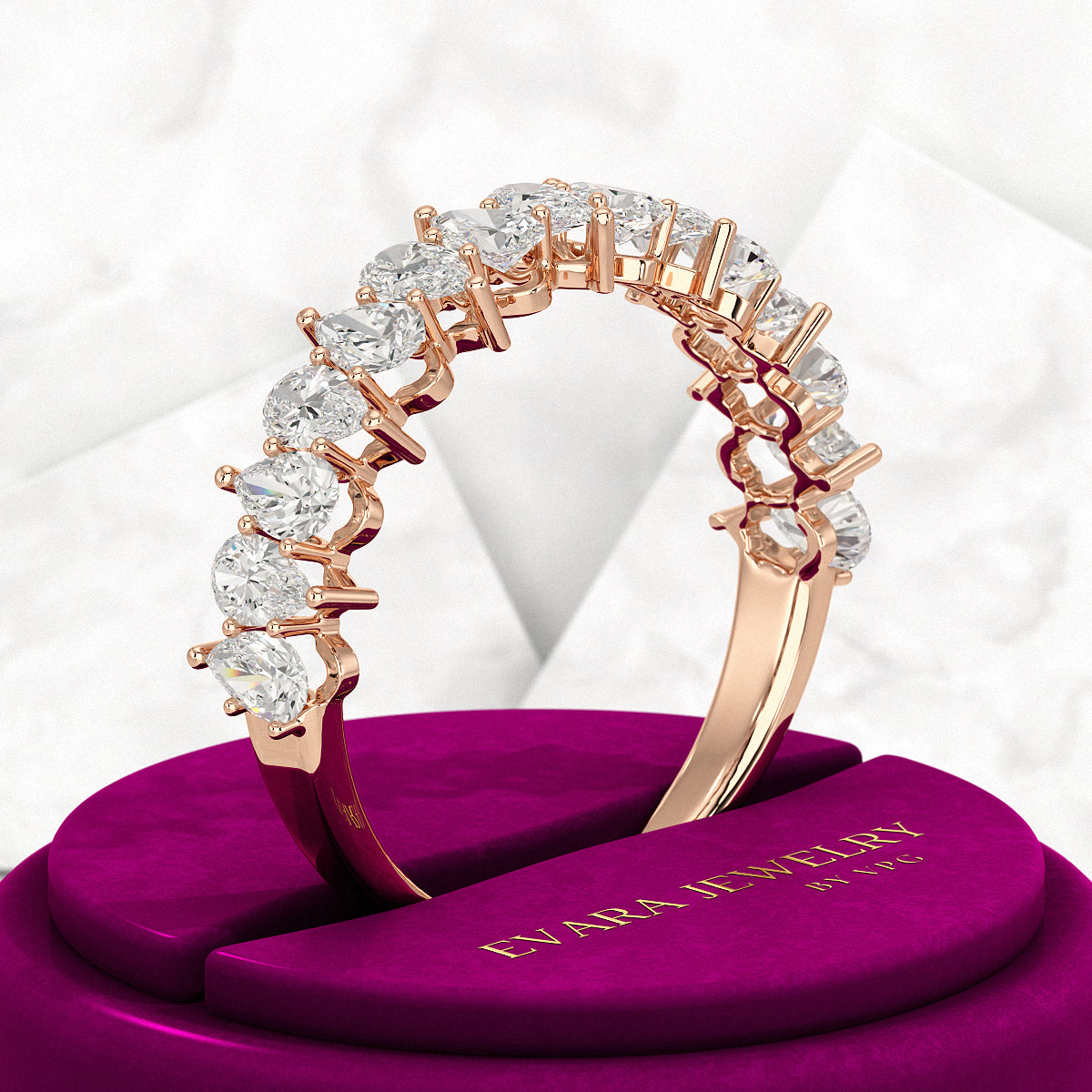 North South Pear Cut Diamond Art Deco Half Eternity Stacking Band - Evara Jewelry LLC