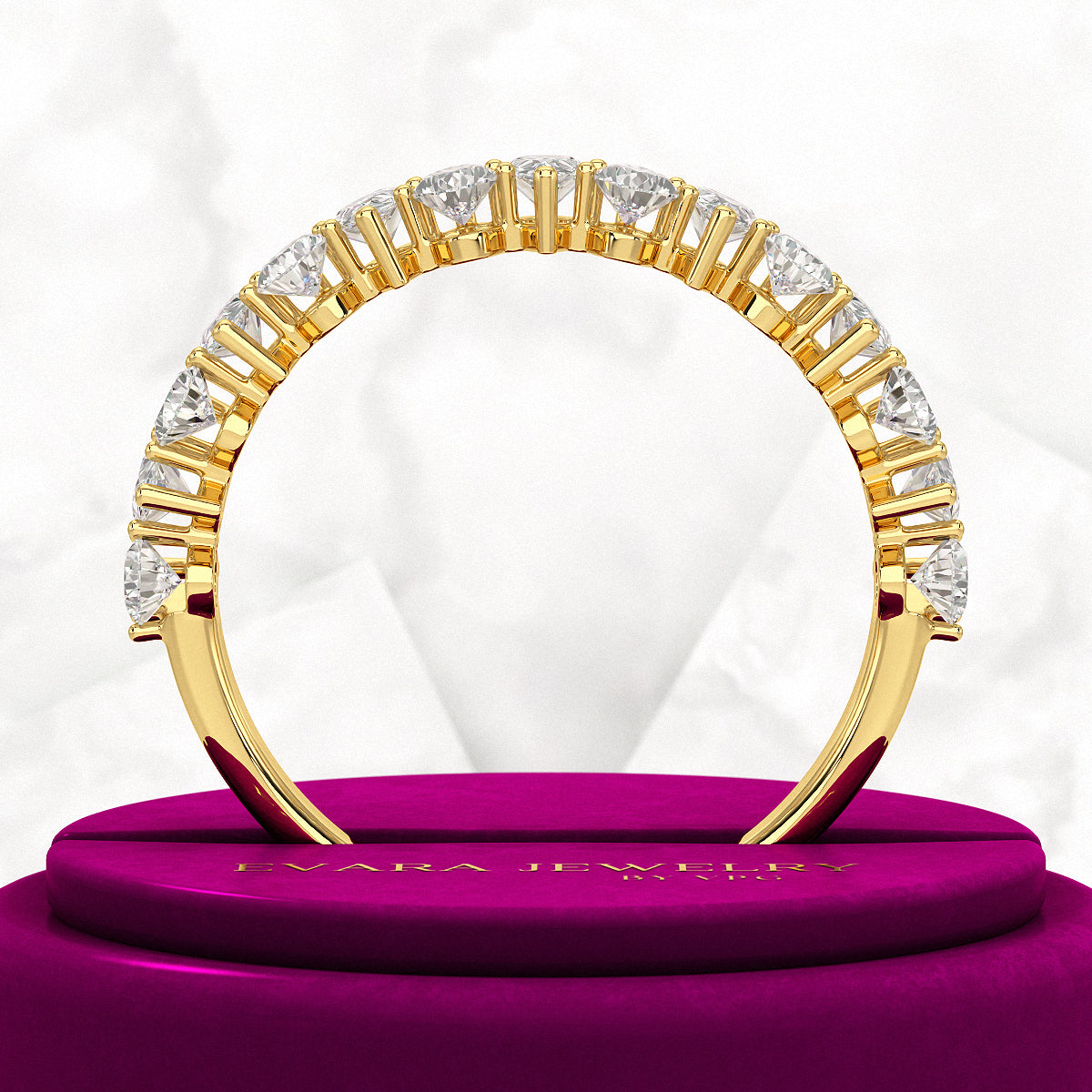 North South Pear Cut Diamond Art Deco Half Eternity Stacking Band - Evara Jewelry LLC