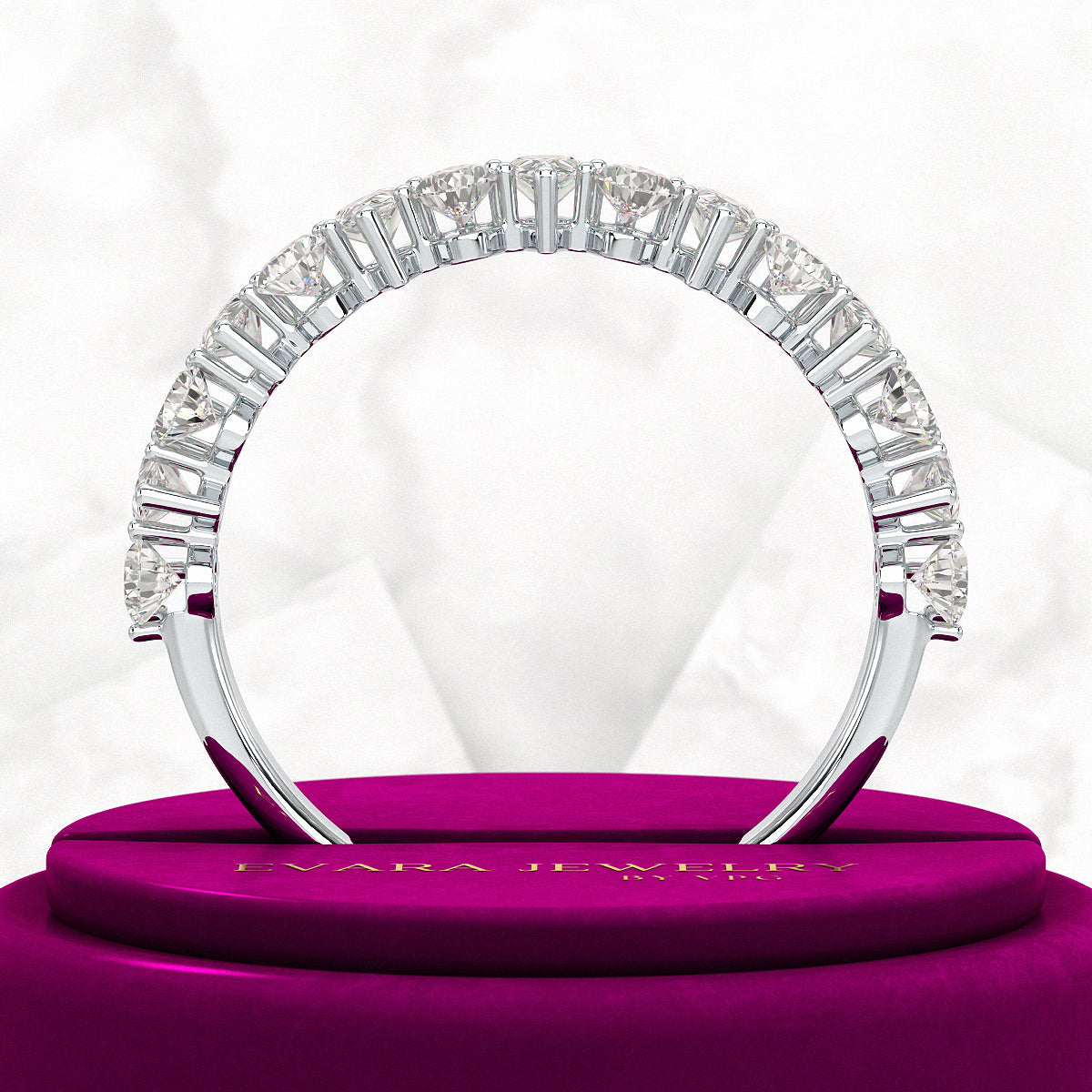 North South Pear Cut Diamond Art Deco Half Eternity Stacking Band - Evara Jewelry LLC