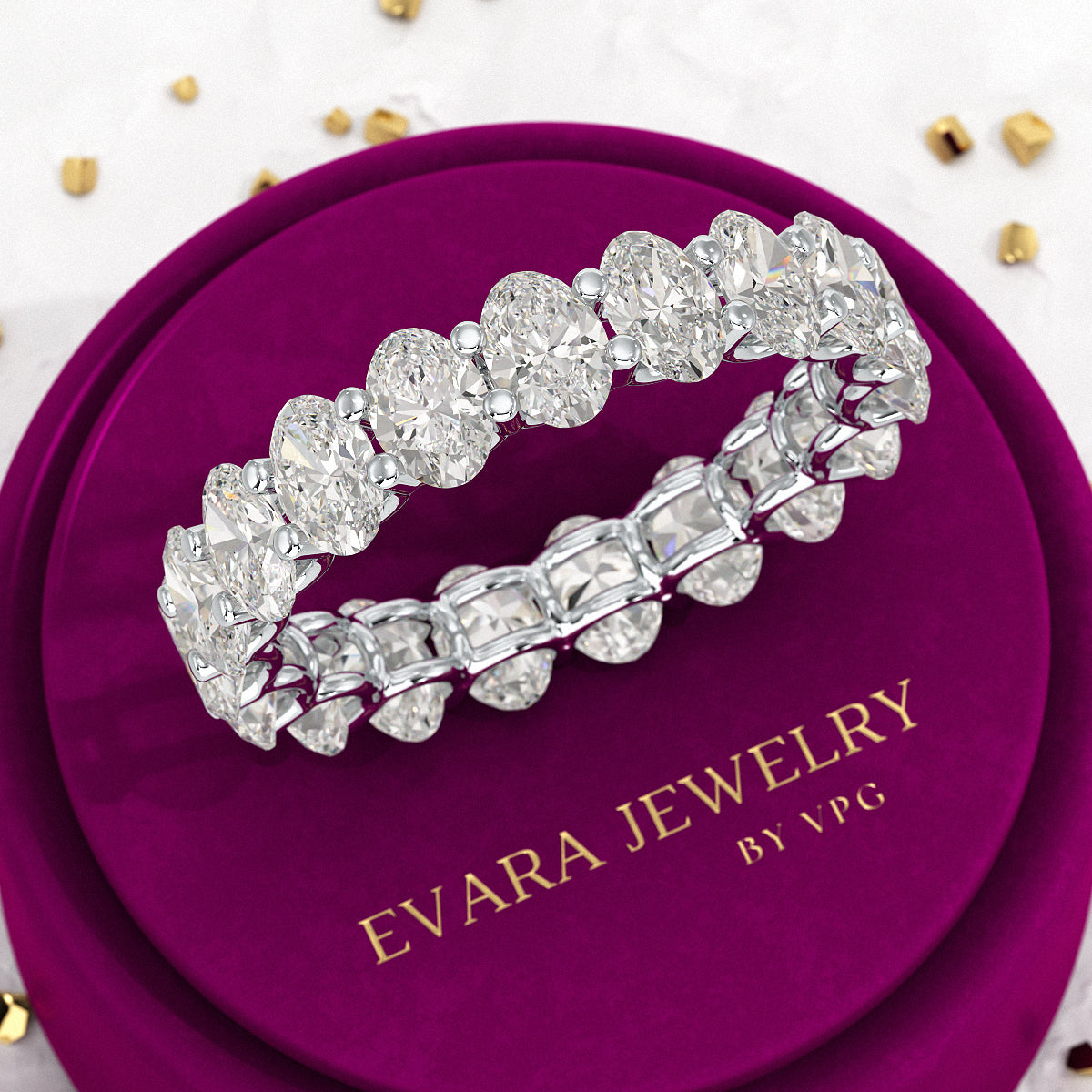 5 Carat Oval Cut Diamond Minimalist Eternity Wedding Band - Evara Jewelry LLC