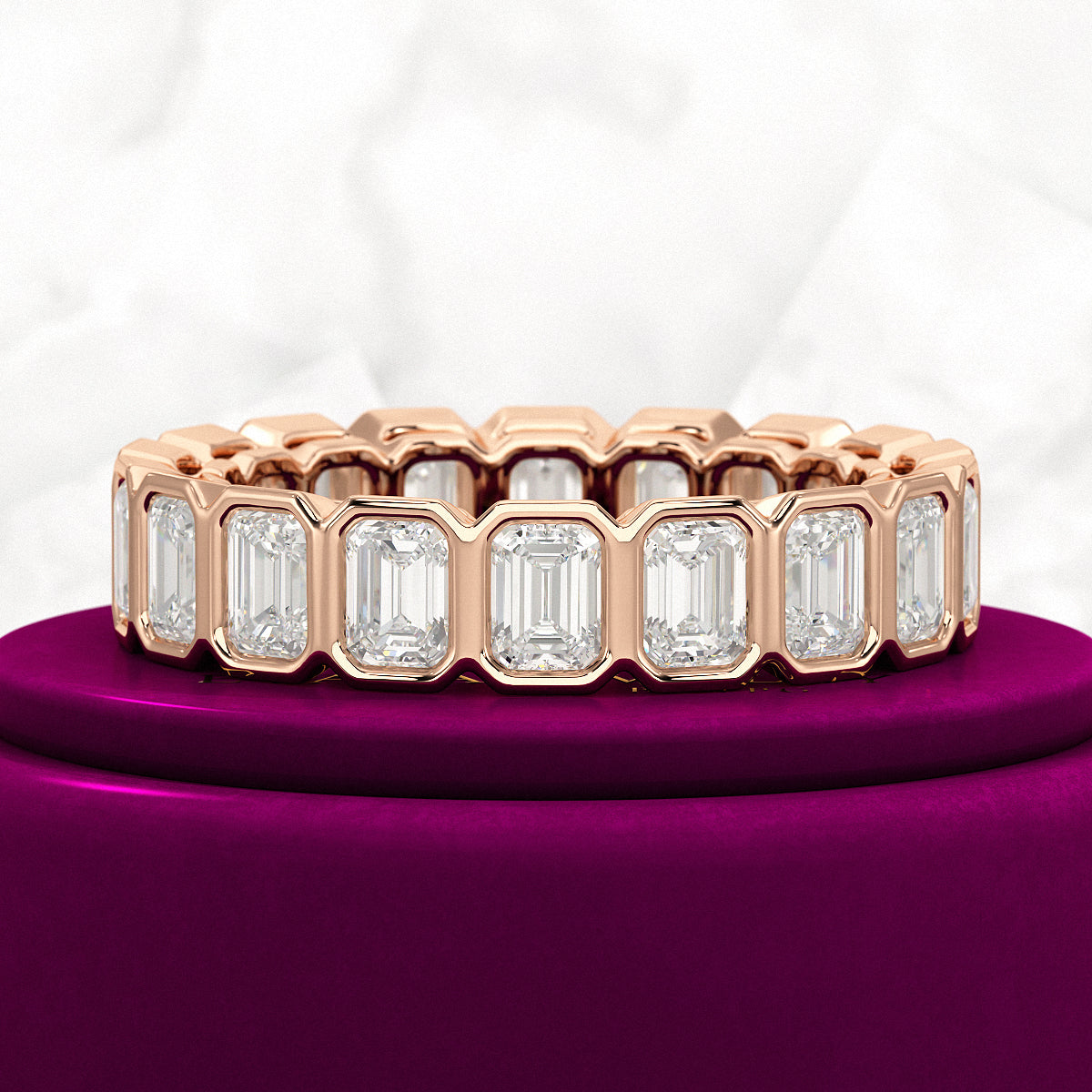 4 Carat Bezel Set Emerald Cut Diamond Eternity Wedding Band - Evara Jewelry LLC