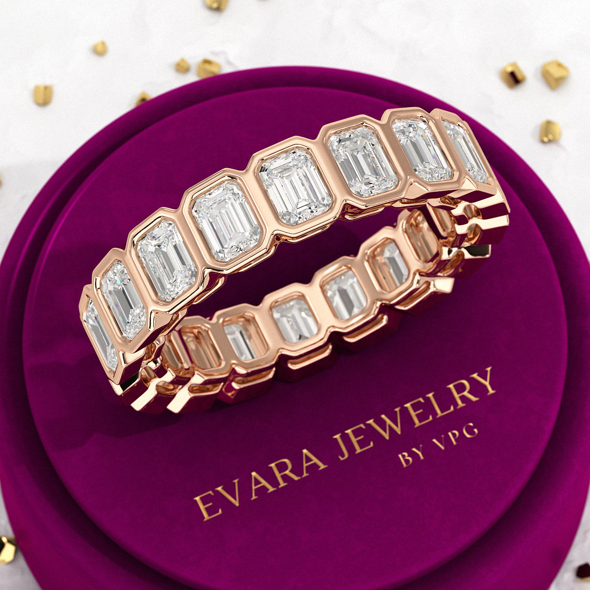 4 Carat Bezel Set Emerald Cut Diamond Eternity Wedding Band - Evara Jewelry LLC