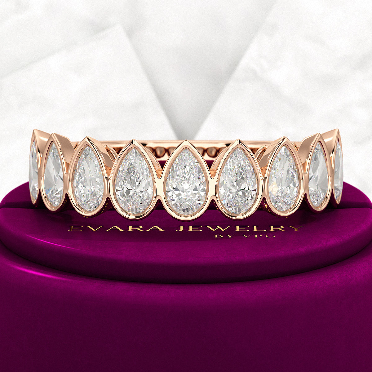 2.25 Carat Pear Cut Bezel Set Half Eternity Diamond Ring - Evara Jewelry LLC