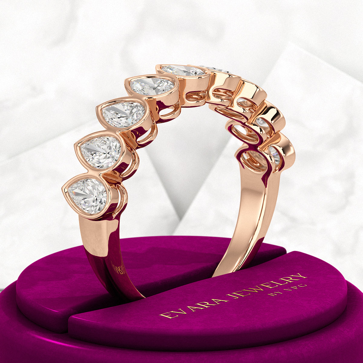 2.25 Carat Pear Cut Bezel Set Half Eternity Diamond Ring - Evara Jewelry LLC