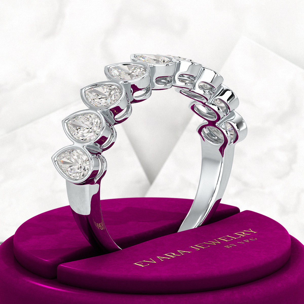 2.25 Carat Pear Cut Bezel Set Half Eternity Diamond Ring - Evara Jewelry LLC