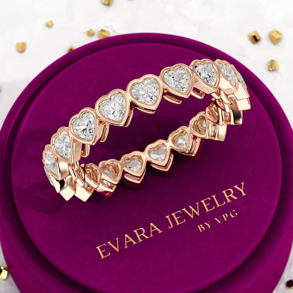 3 Carat Heart Cut Diamond Wedding Band - Evara Jewelry LLC