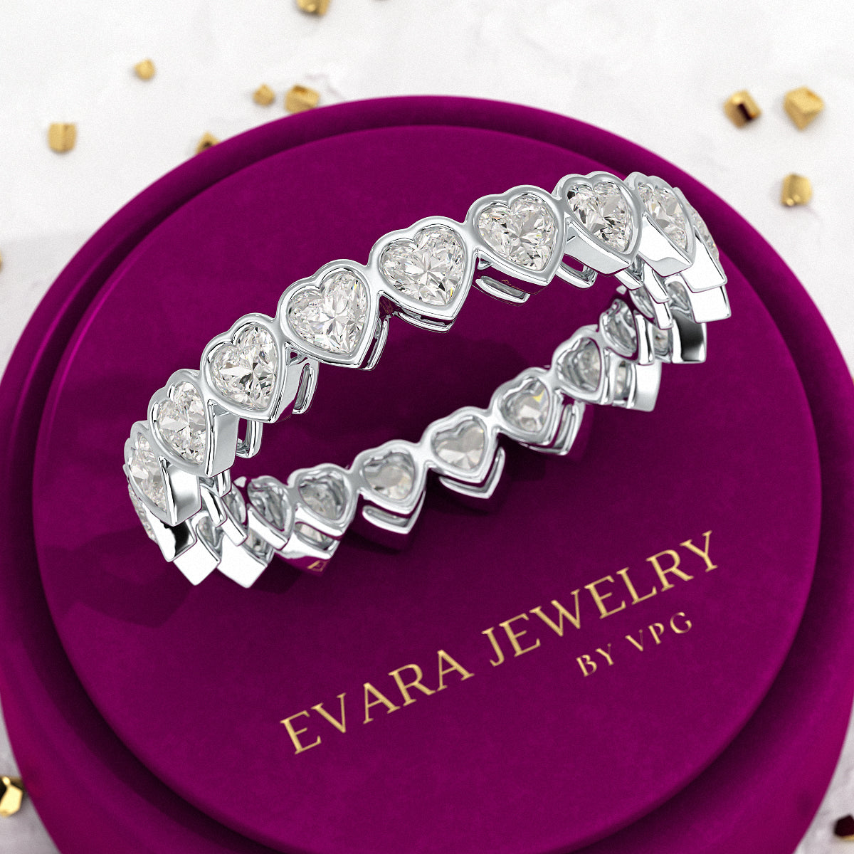 3 Carat Heart Cut Diamond Wedding Band - Evara Jewelry LLC