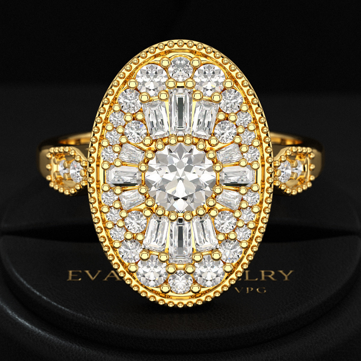 Oval Vintage Diamond Mosaic Ring - Evara Jewelry LLC