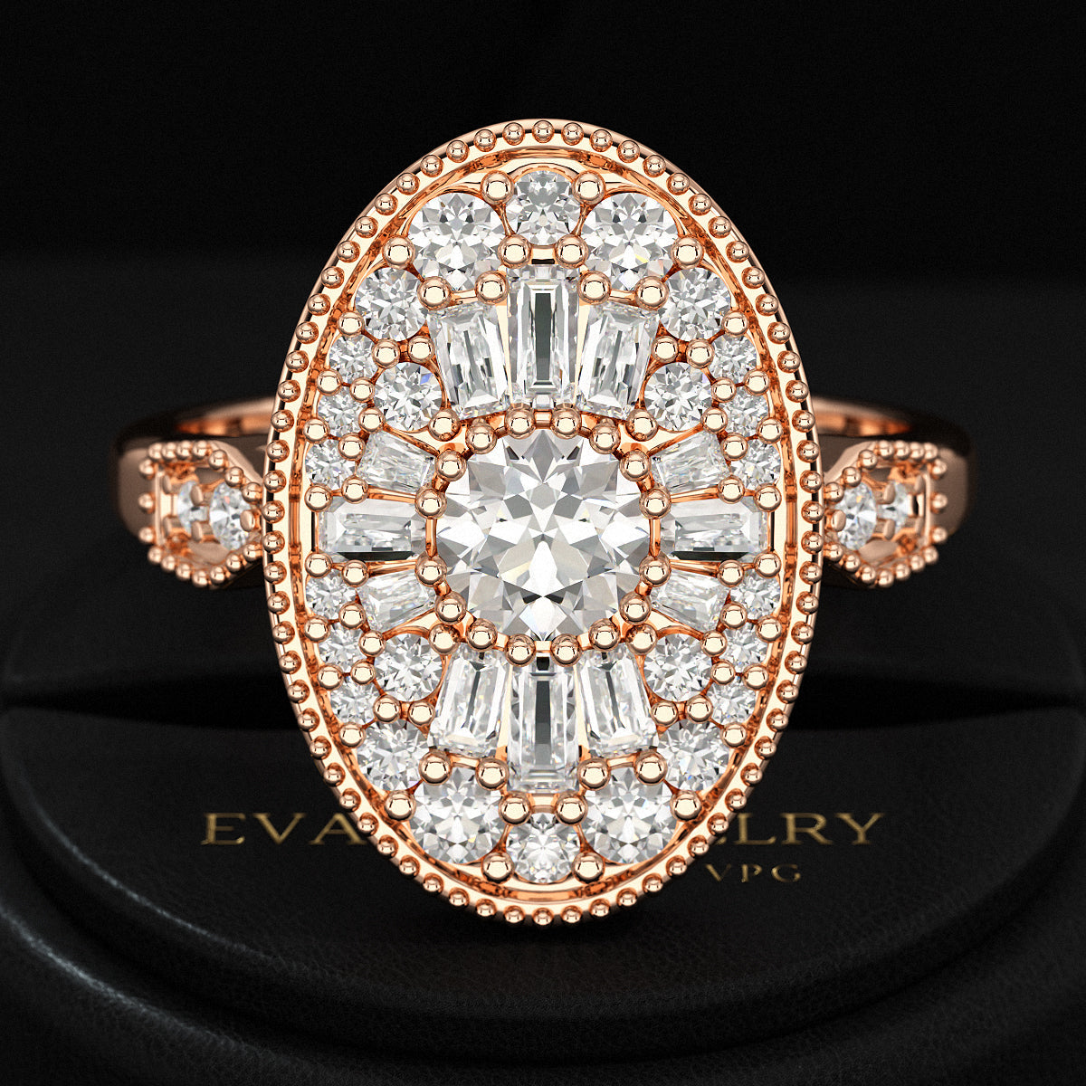 Oval Vintage Diamond Mosaic Ring - Evara Jewelry LLC