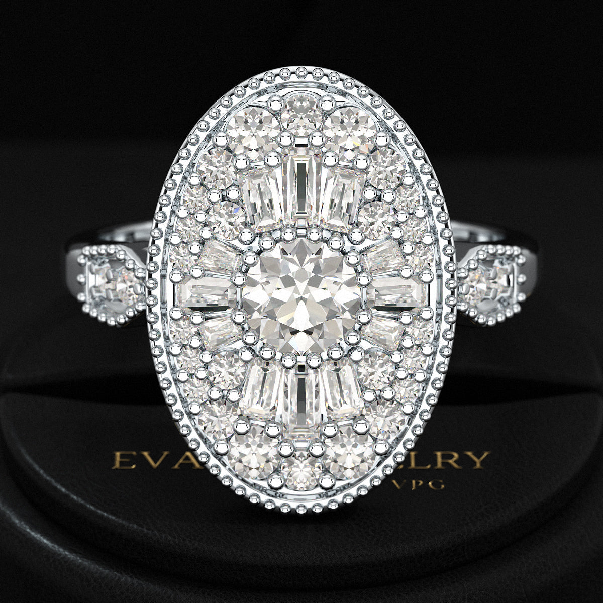 Oval Vintage Diamond Mosaic Ring - Evara Jewelry LLC