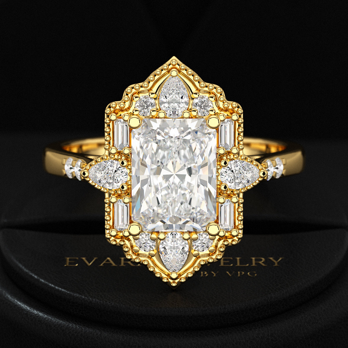 2 Carat Radiant Cut Vintage Mosaic Diamond Engagement Ring - Evara Jewelry LLC