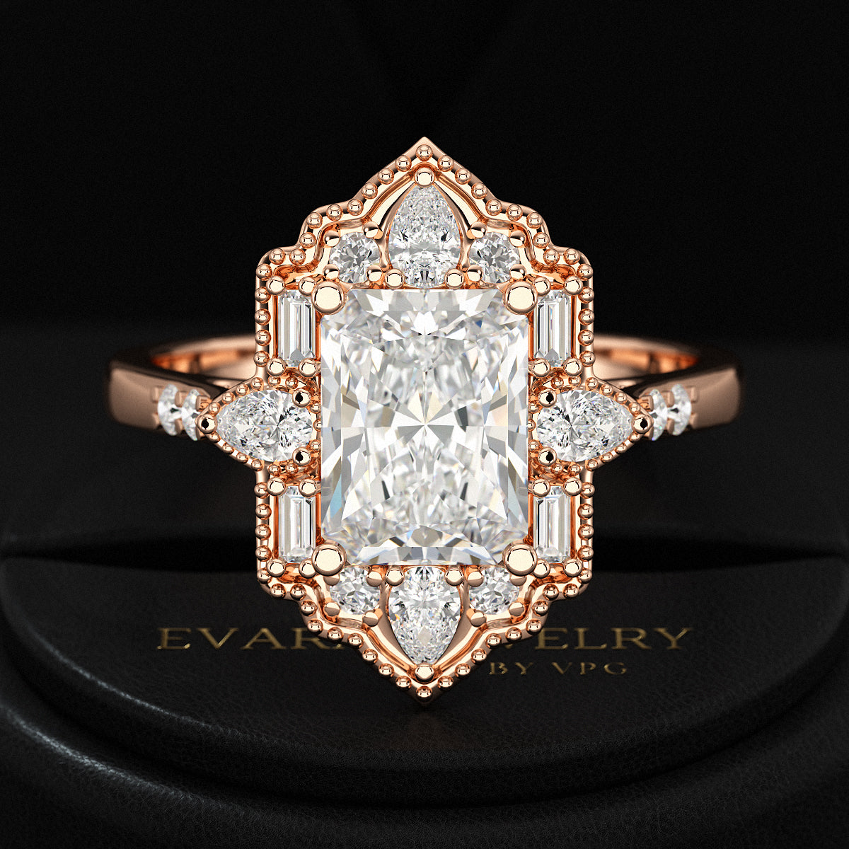 2 Carat Radiant Cut Vintage Mosaic Diamond Engagement Ring - Evara Jewelry LLC