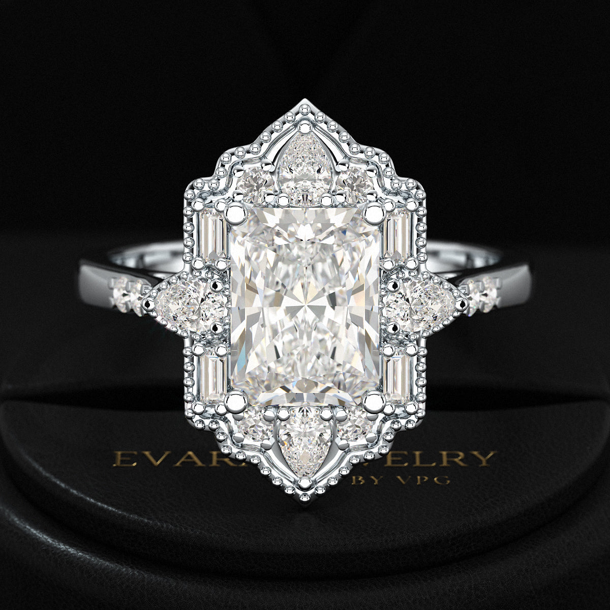 2 Carat Radiant Cut Vintage Mosaic Diamond Engagement Ring - Evara Jewelry LLC