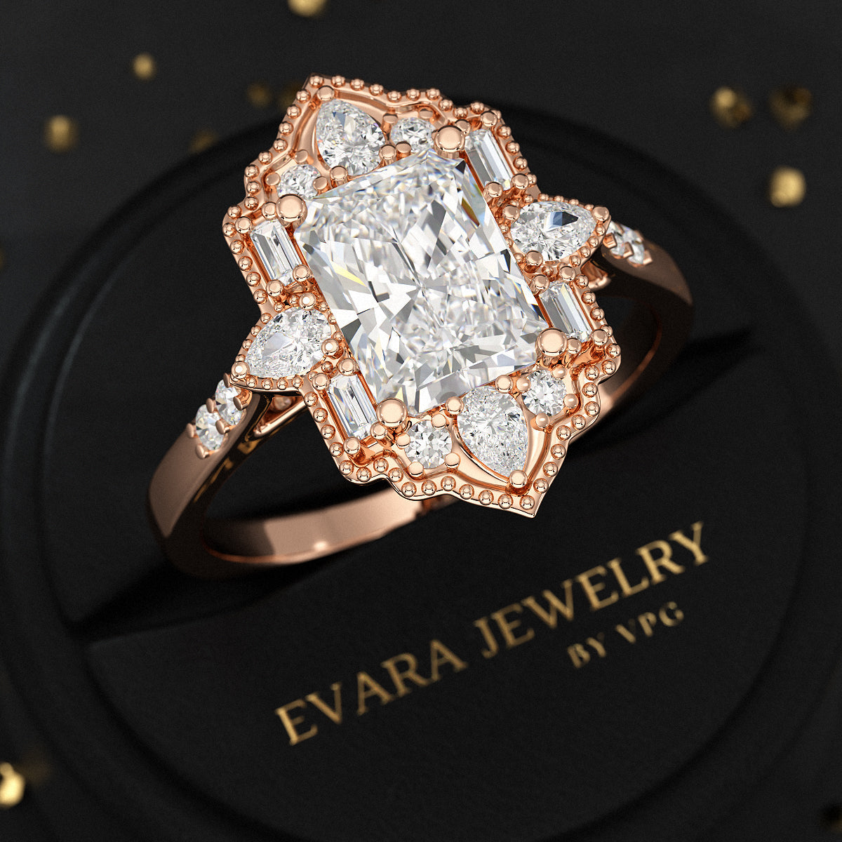 2 Carat Radiant Cut Vintage Mosaic Diamond Engagement Ring - Evara Jewelry LLC