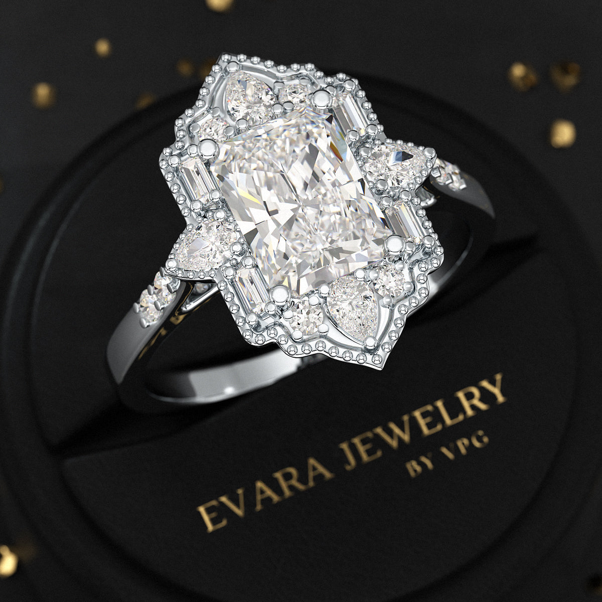 2 Carat Radiant Cut Vintage Mosaic Diamond Engagement Ring - Evara Jewelry LLC