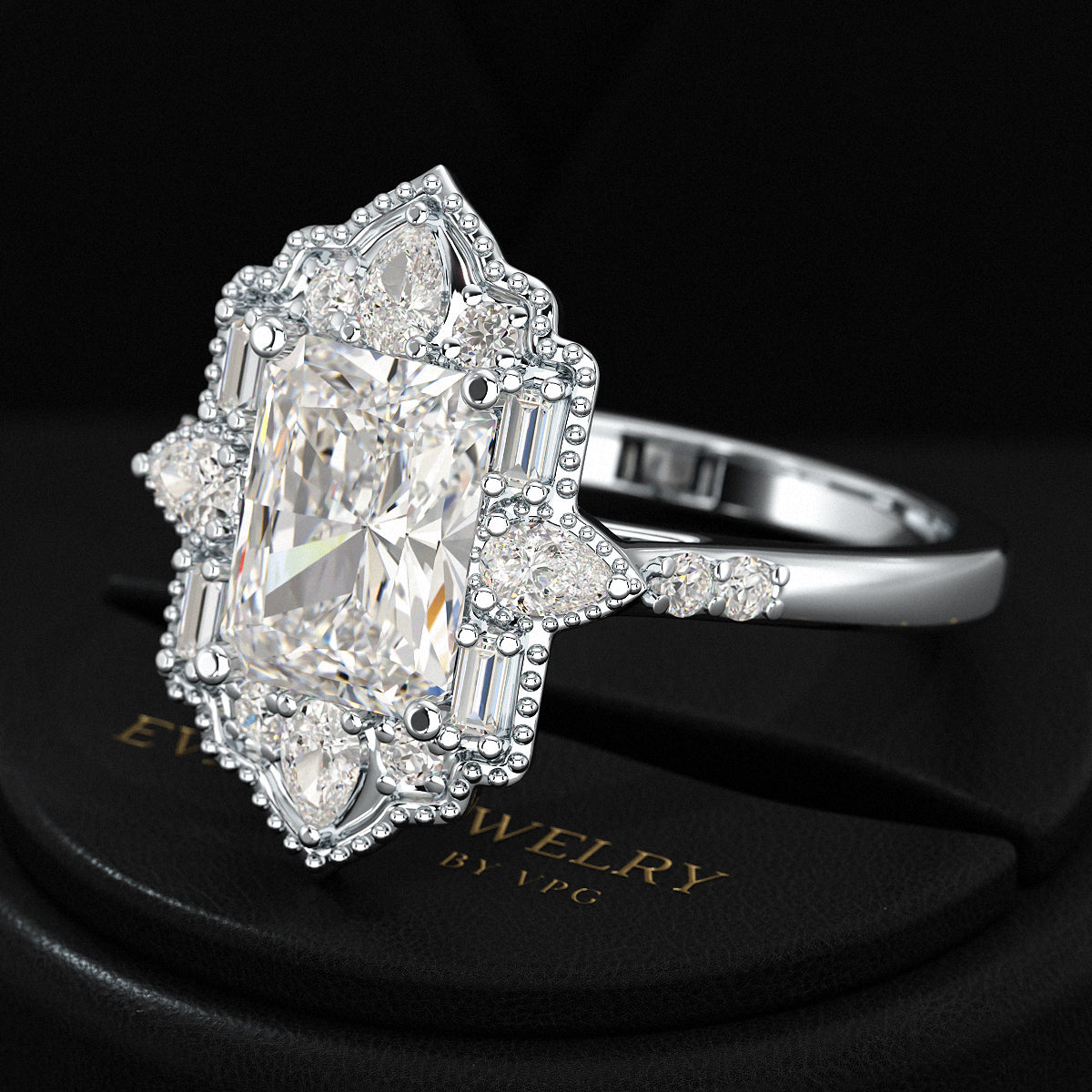 2 Carat Radiant Cut Vintage Mosaic Diamond Engagement Ring - Evara Jewelry LLC