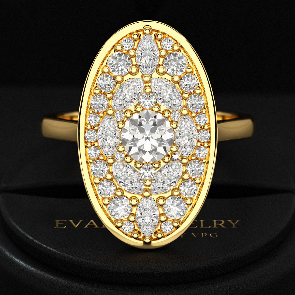 Oval Shape Diamond Mosaic Proposal Ring - Evara Jewelry LLC