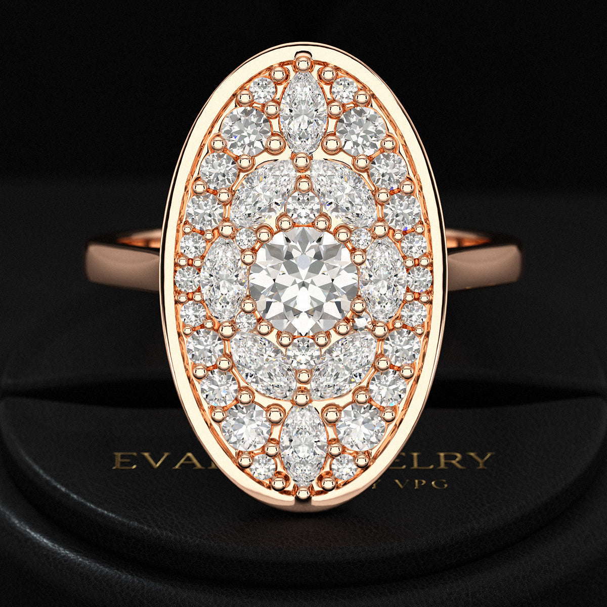 Oval Shape Diamond Mosaic Proposal Ring - Evara Jewelry LLC