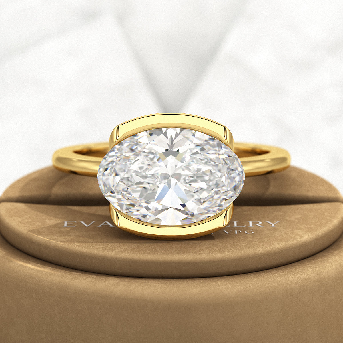3 Carat Oval Half Bezel Engagement Ring - Evara Jewelry LLC