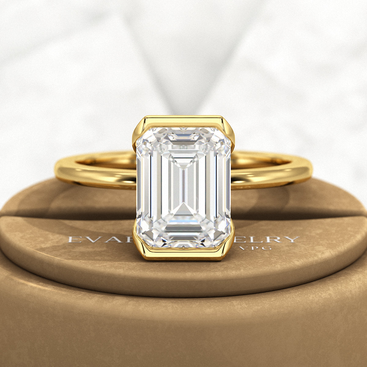 2.50 Carat Emerald Cut Half Bezel Engagement Ring - Evara Jewelry LLC