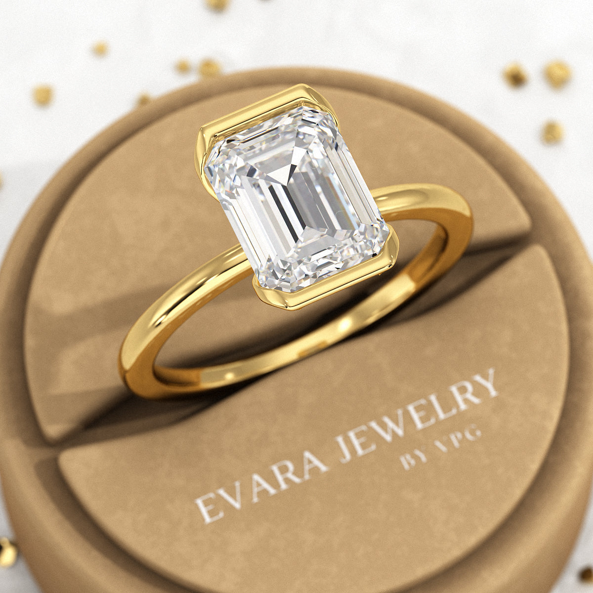 2.50 Carat Emerald Cut Half Bezel Engagement Ring - Evara Jewelry LLC
