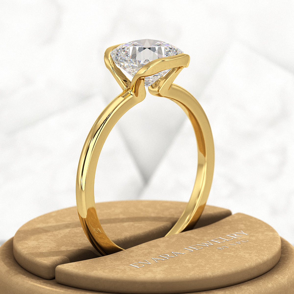 2 Carat Cushion Cut Diamond Half Bezel Set Engagement Ring - Evara Jewelry LLC