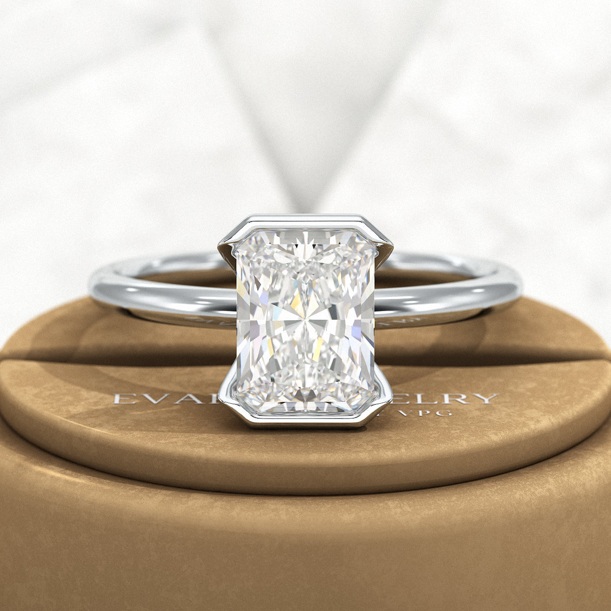 2 Carat Radiant Diamond Half Bezel Set Proposal Ring - Evara Jewelry LLC