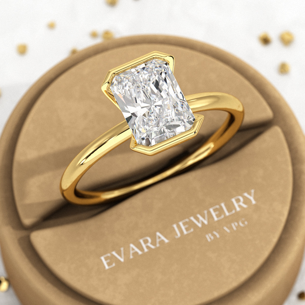 2 Carat Radiant Diamond Half Bezel Set Proposal Ring - Evara Jewelry LLC
