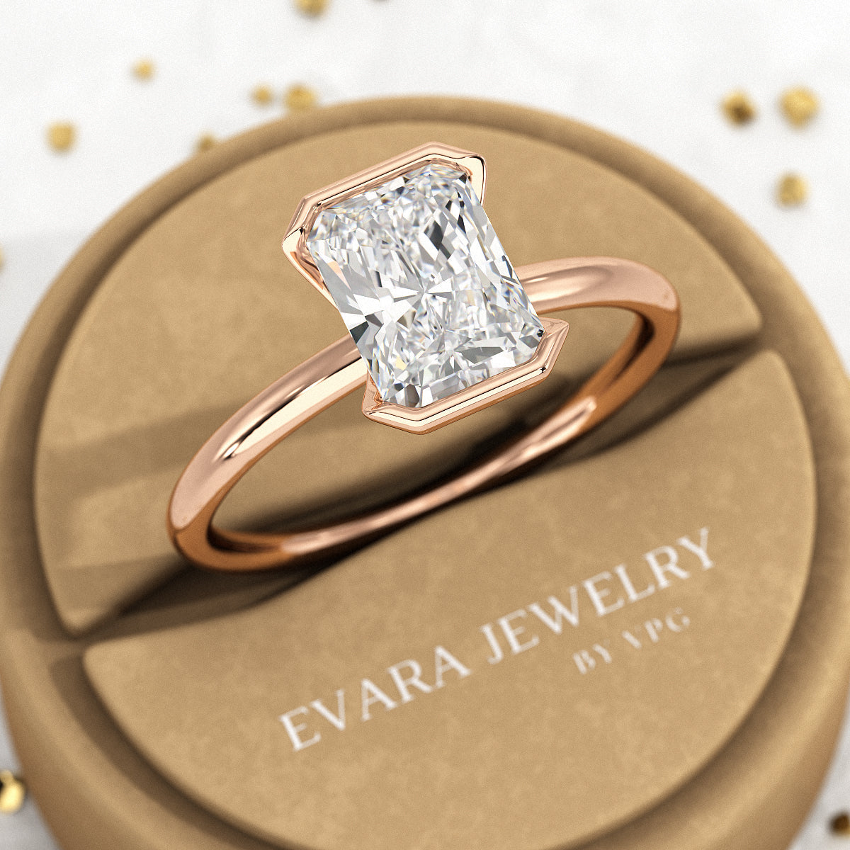 2 Carat Radiant Diamond Half Bezel Set Proposal Ring - Evara Jewelry LLC