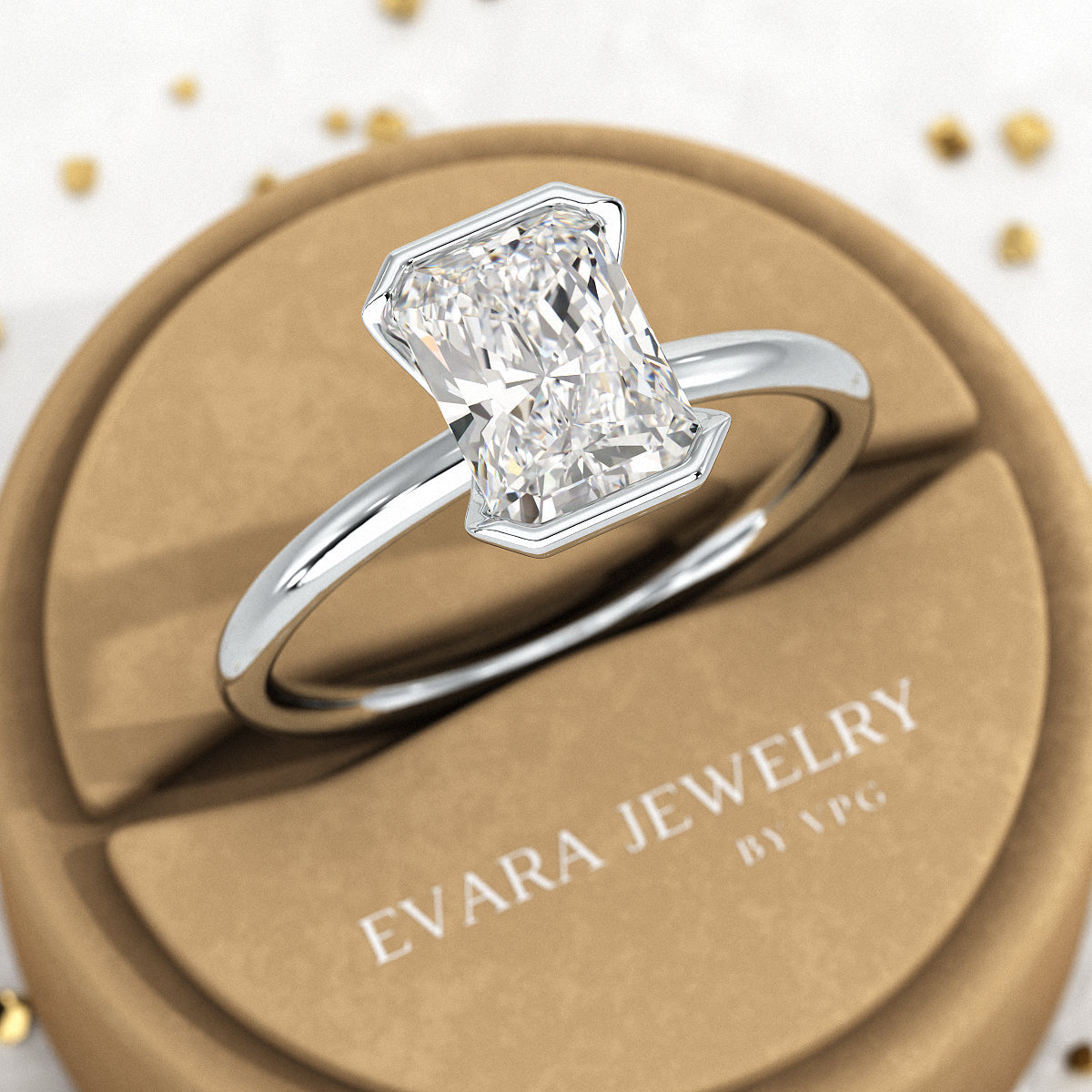 2 Carat Radiant Diamond Half Bezel Set Proposal Ring - Evara Jewelry LLC