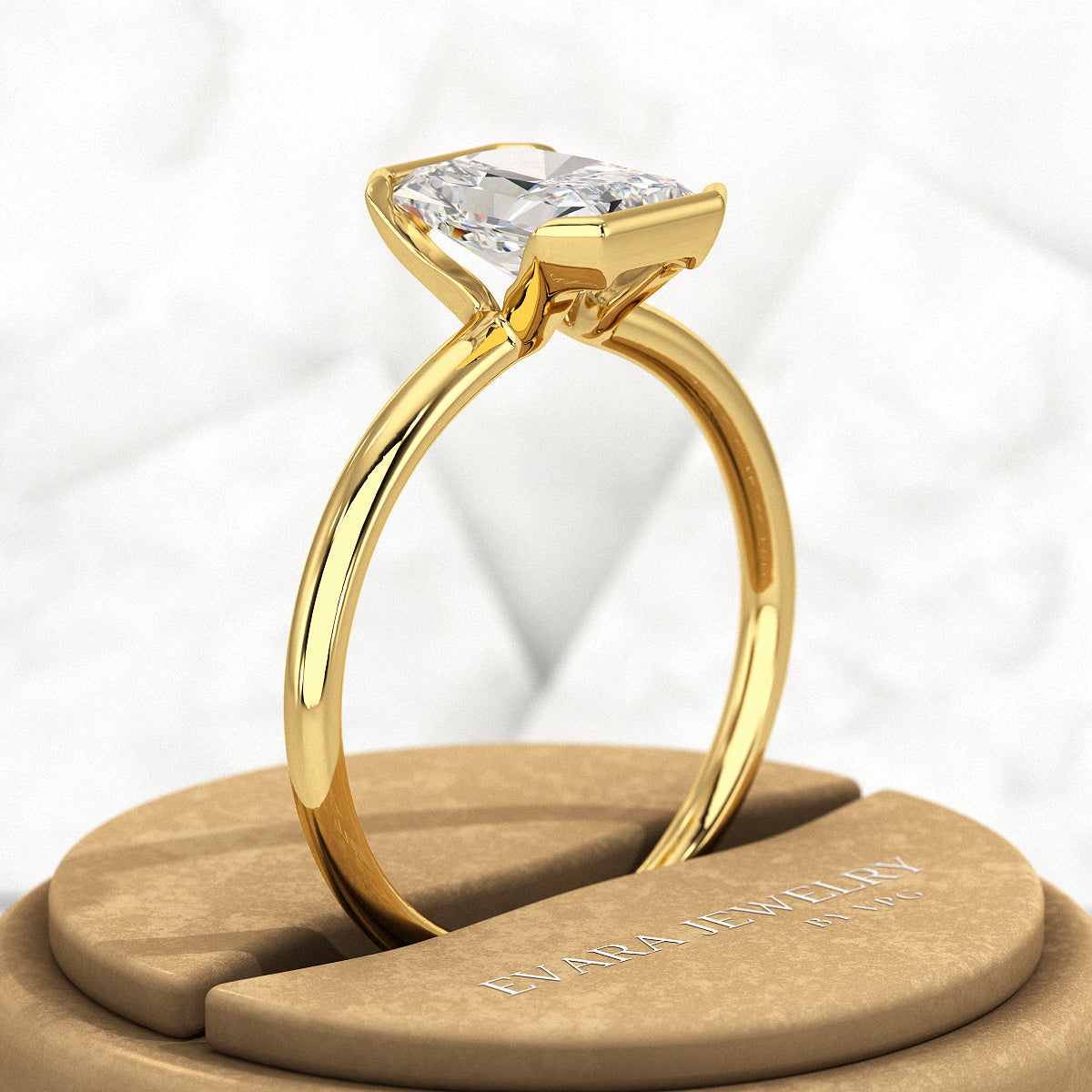 2 Carat Radiant Diamond Half Bezel Set Proposal Ring - Evara Jewelry LLC
