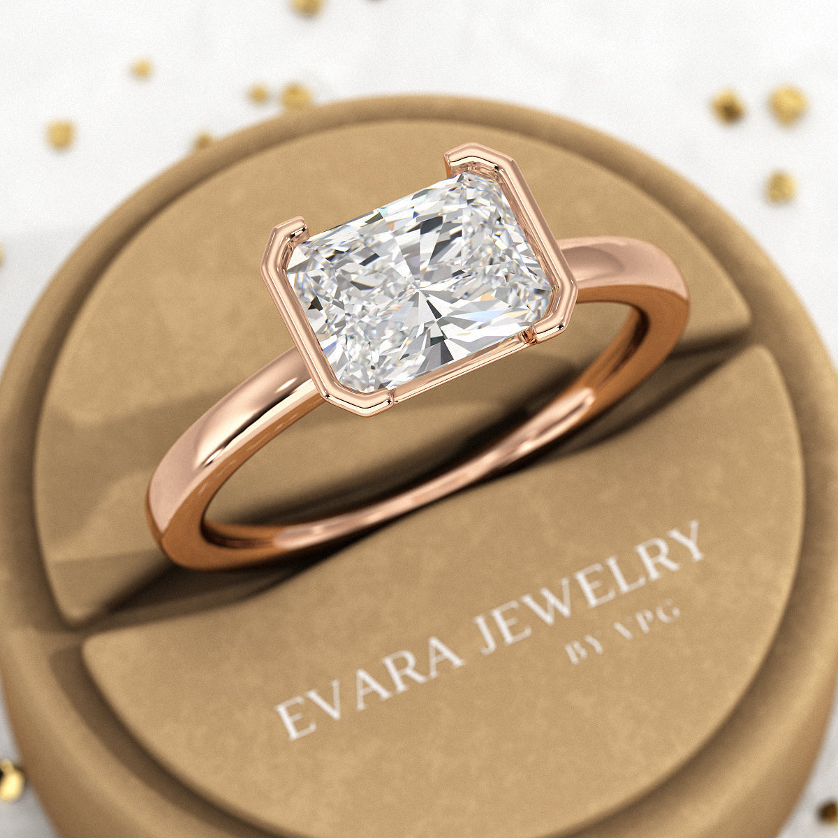 2 Carat Radiant Cut East West Anniversary Ring - Evara Jewelry LLC