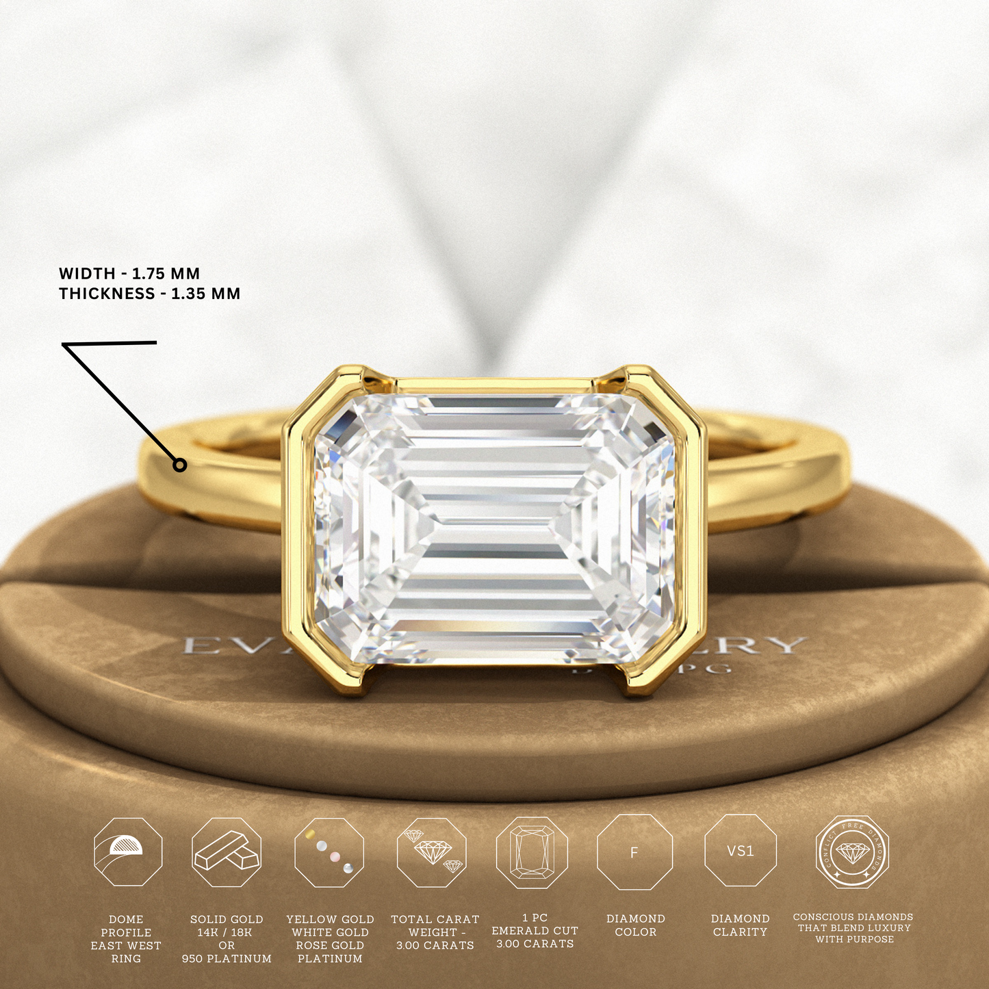 3 Carat Emerald Cut East West Anniversary Ring - Evara Jewelry LLC