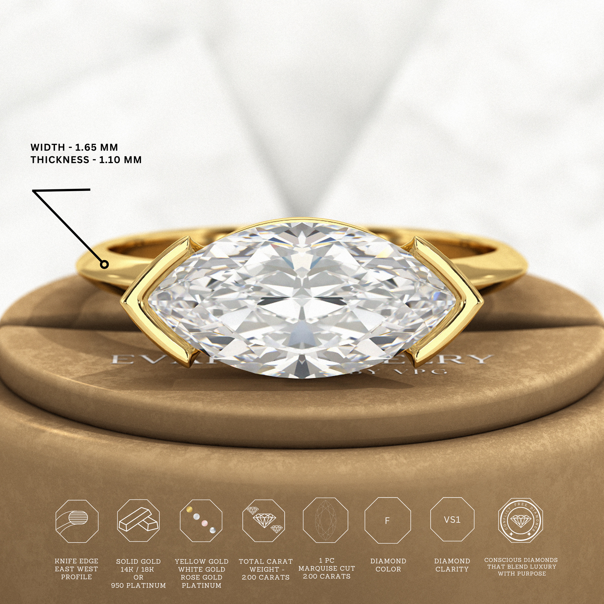 2 Carat Marquise Cut East West Diamond Proposal Ring - Evara Jewelry LLC