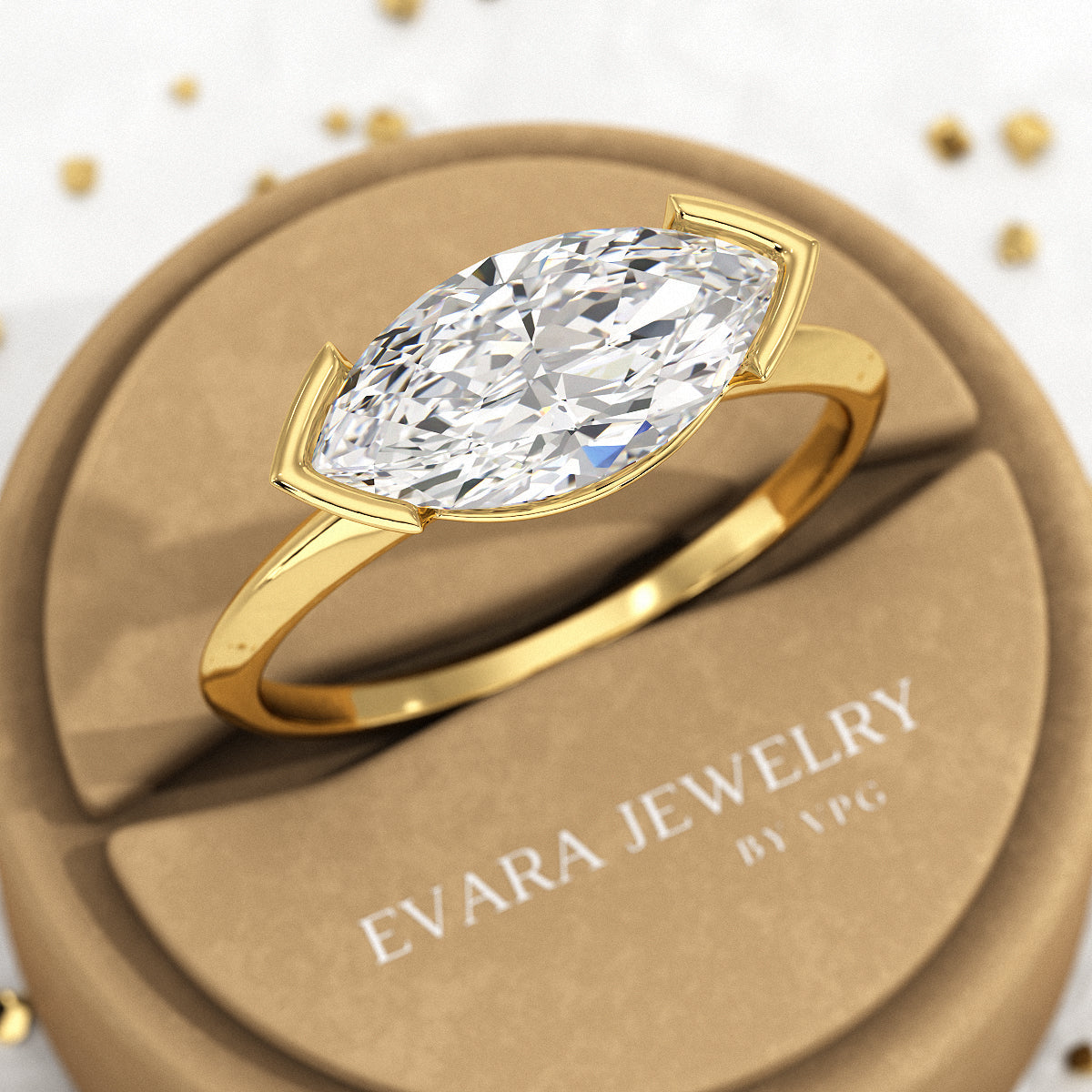 2 Carat Marquise Cut East West Diamond Proposal Ring - Evara Jewelry LLC