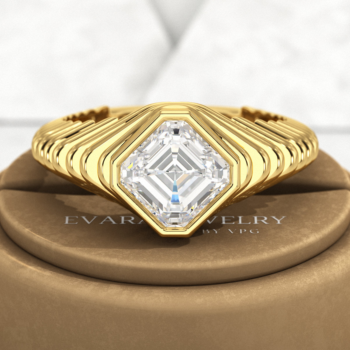 1.50 Carat Asscher Cut Diamond Chunky Bombe Ring - Evara Jewelry LLC