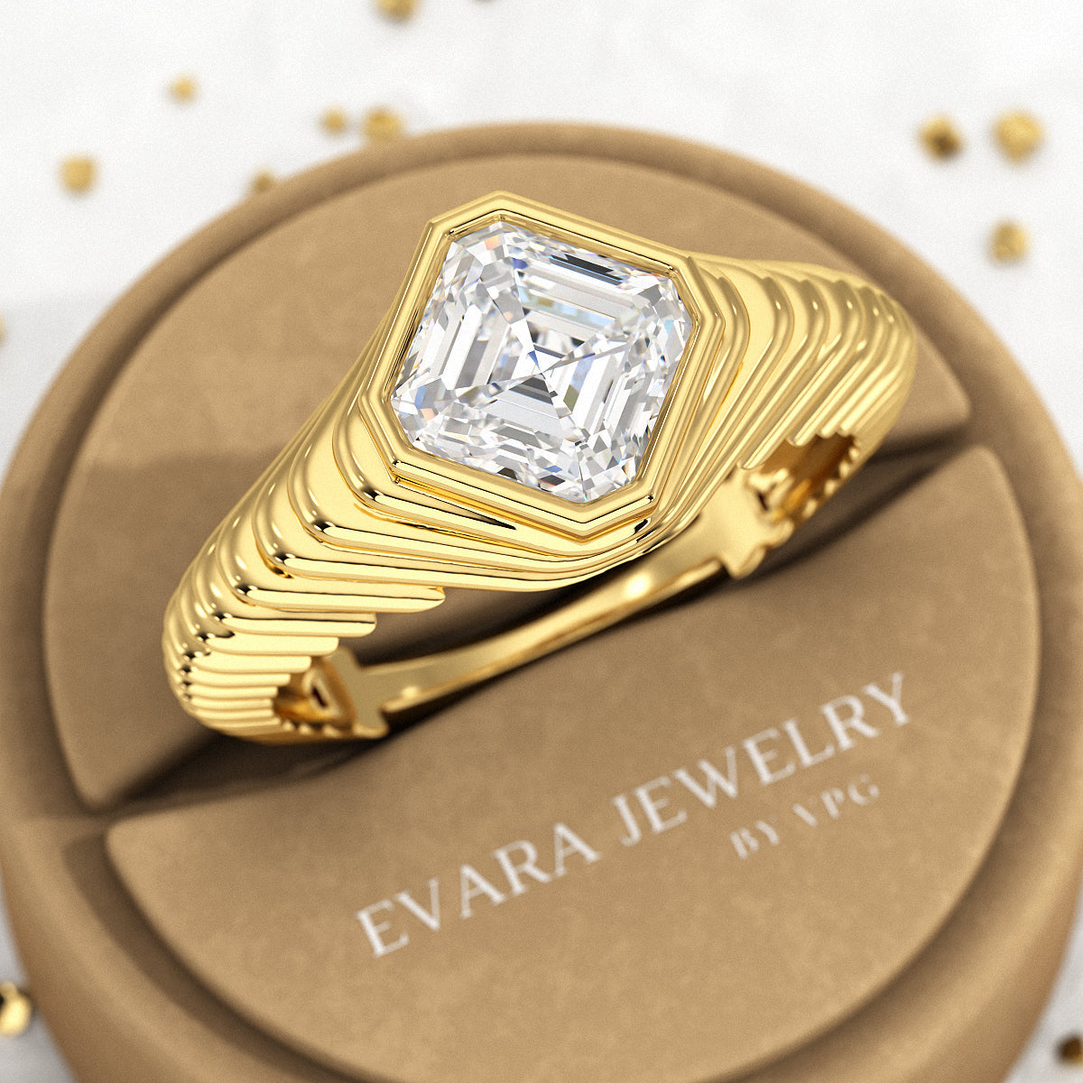 1.50 Carat Asscher Cut Diamond Chunky Bombe Ring - Evara Jewelry LLC