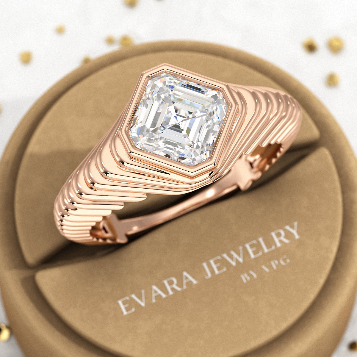 1.50 Carat Asscher Cut Diamond Chunky Bombe Ring - Evara Jewelry LLC