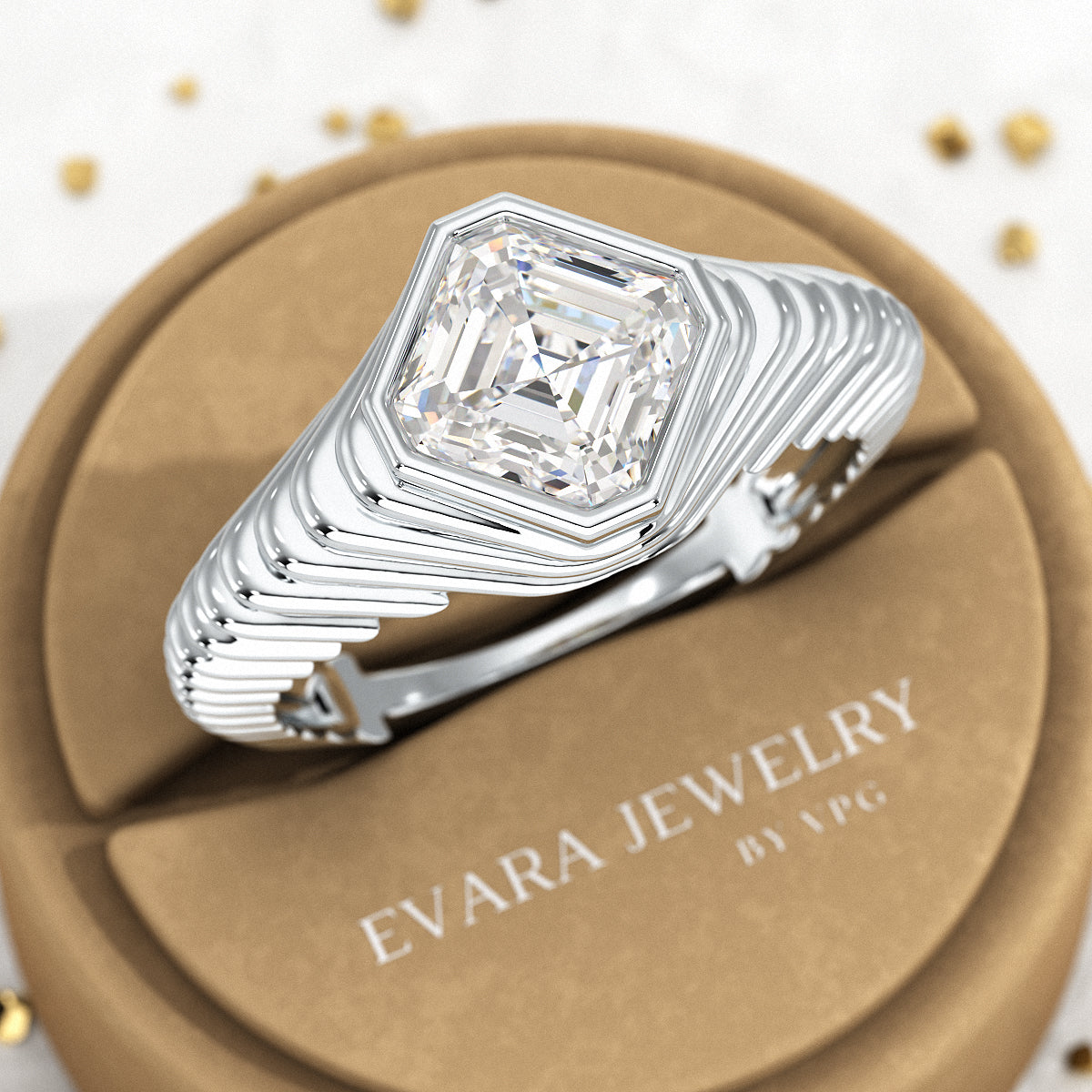 1.50 Carat Asscher Cut Diamond Chunky Bombe Ring - Evara Jewelry LLC