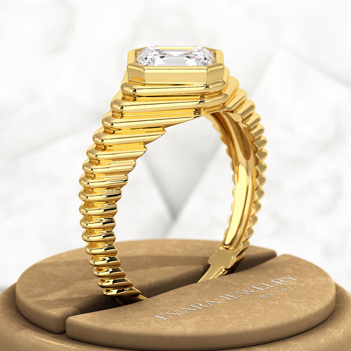 1.50 Carat Asscher Cut Diamond Chunky Bombe Ring - Evara Jewelry LLC