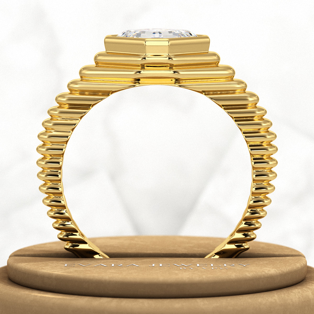 1.50 Carat Asscher Cut Diamond Chunky Bombe Ring - Evara Jewelry LLC