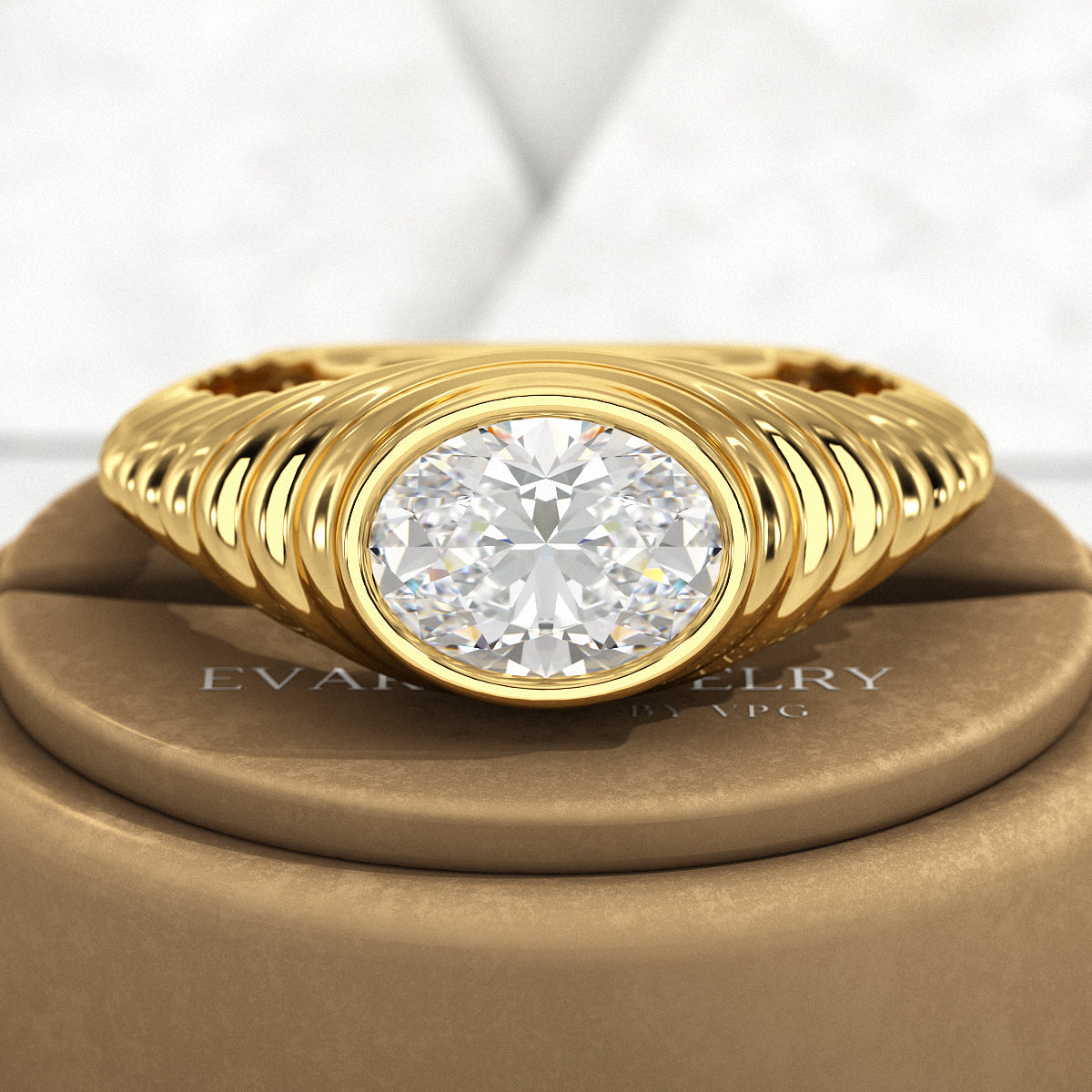 1.50 Carat Oval Cut Diamond Chunky Bombe Signet Ring - Evara Jewelry LLC