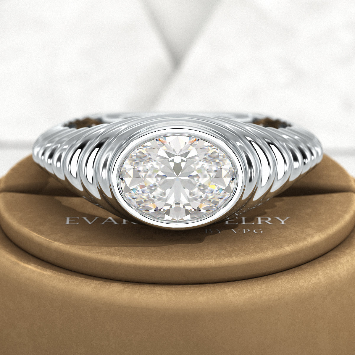 1.50 Carat Oval Cut Diamond Chunky Bombe Signet Ring - Evara Jewelry LLC